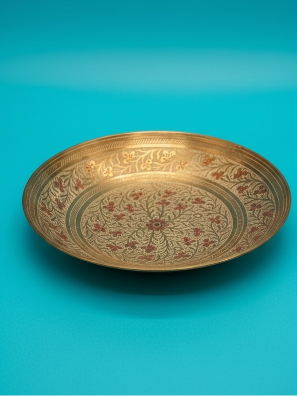 Vtg Small Ornate Brass Enameled Floral Bowl Center Piece 5”